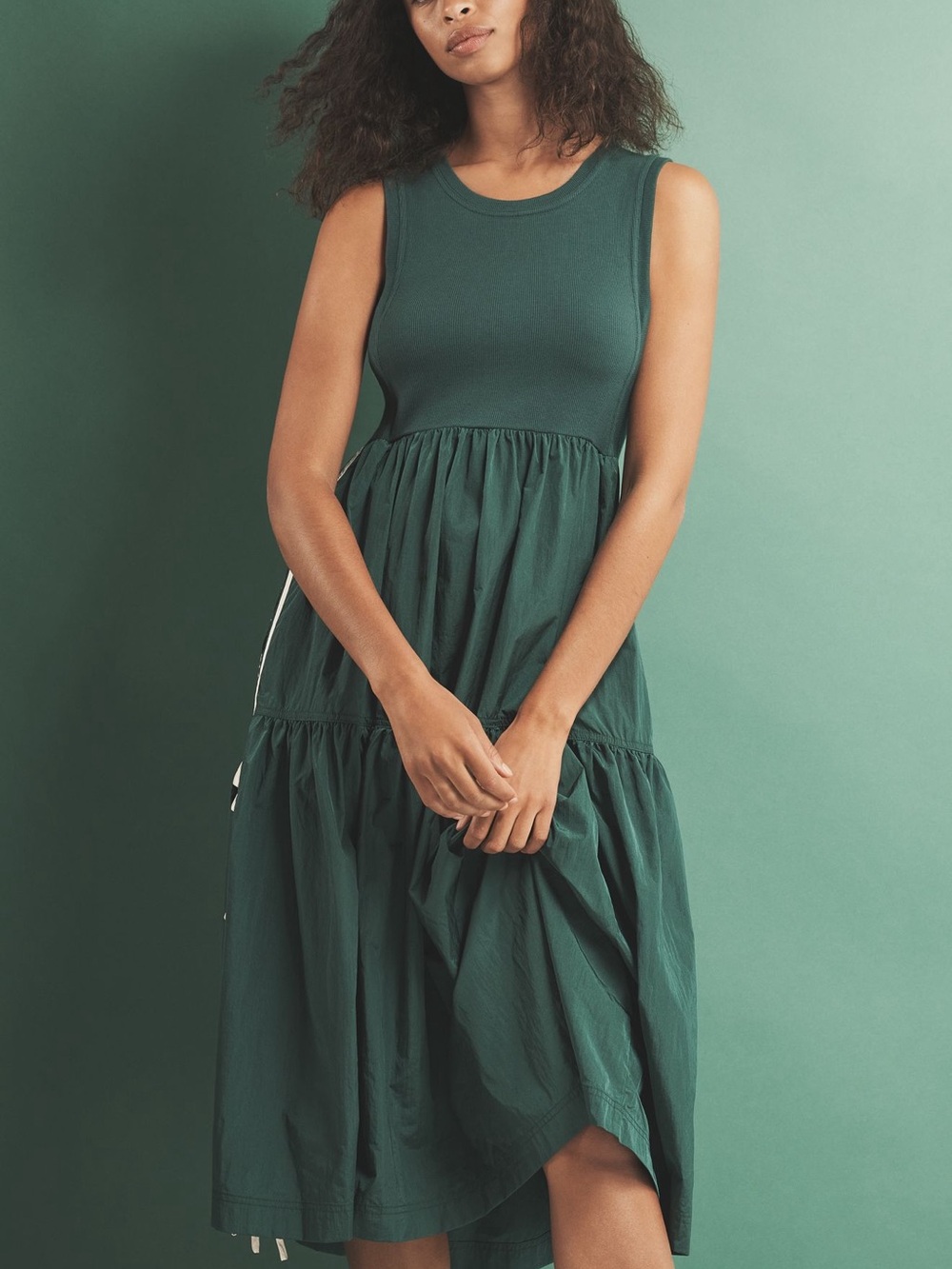Sleeveless Forest Green Tiered Midi Dress